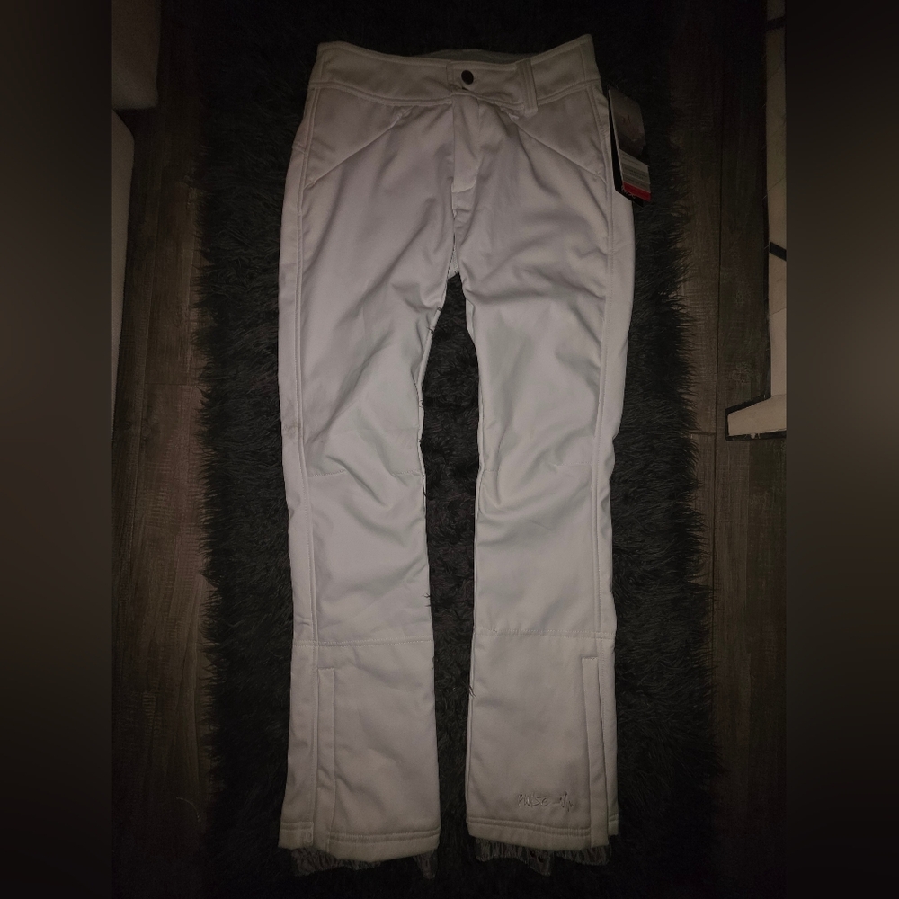 NWT PULSE White Snow Boarding Pants, Zipper Bottom Sz XS (Runs Big)